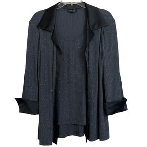 XSCAPE by Joanna Chen Formal Evening Jacket w/ Built In Top Metallic Gray Large